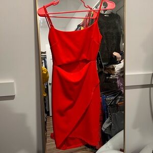 Lulu's Red Spaghetti-Strap Cutout Midi Dress